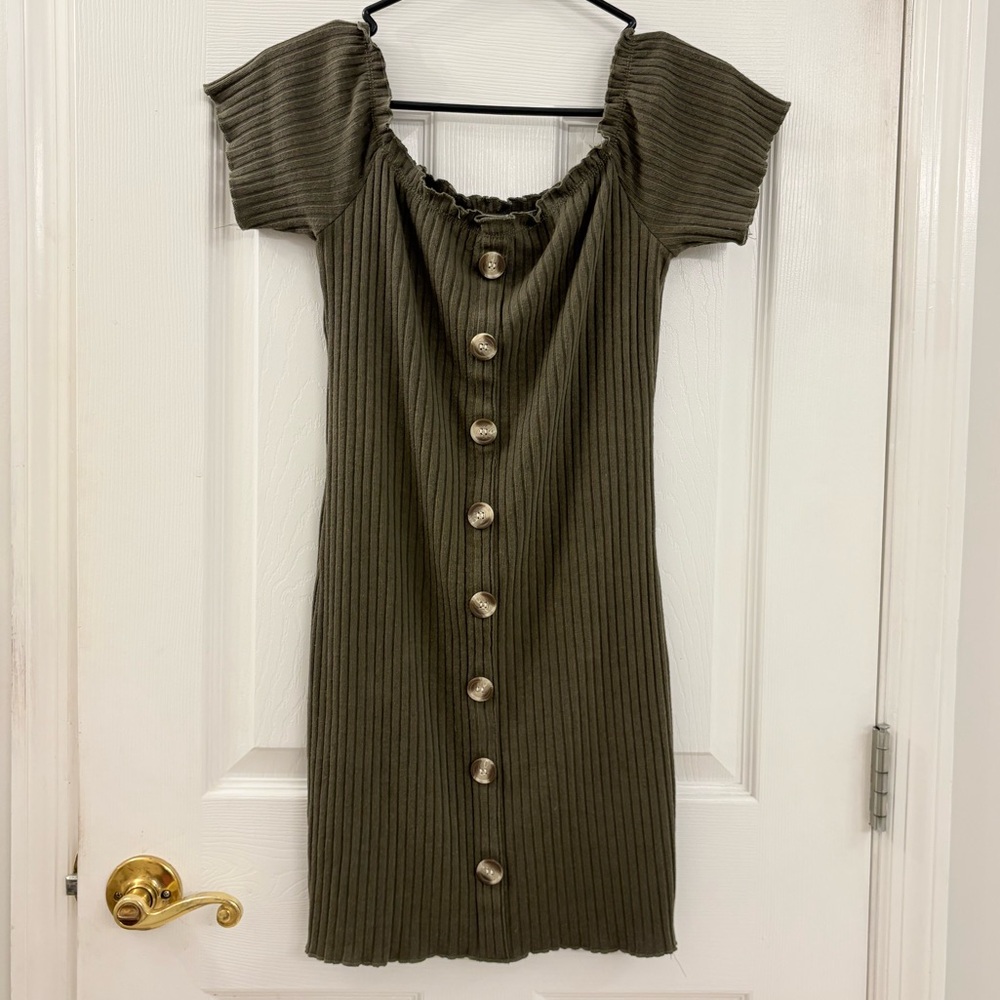 Elegant Olive Button-Down Dress